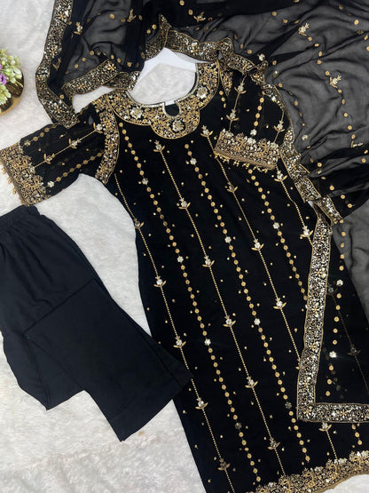 Premium Collection With Embroidery And Sequence Worked Top-Bottom And Dupatta Set Fully Stitched Ready To Wear 🔥