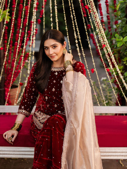 PARTY WEAR HEAVY VISCOSE VELVET TOP WITH SHARARA