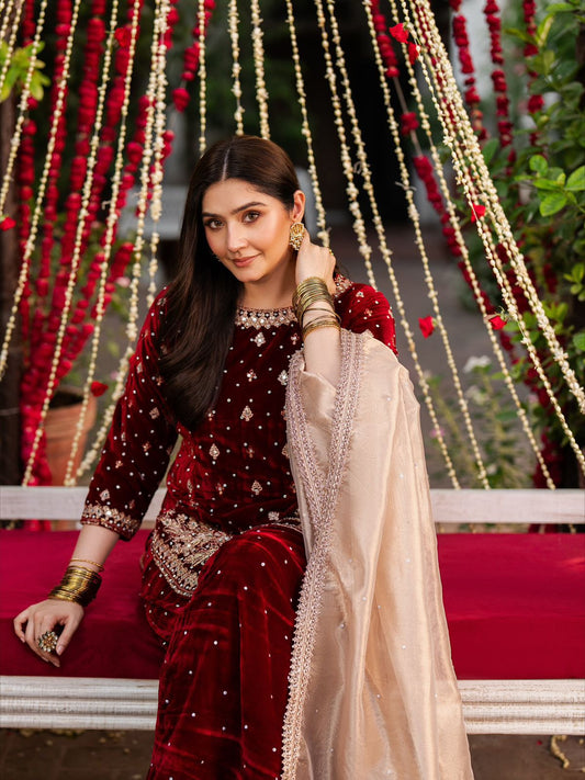 PARTY WEAR HEAVY VISCOSE VELVET TOP WITH SHARARA