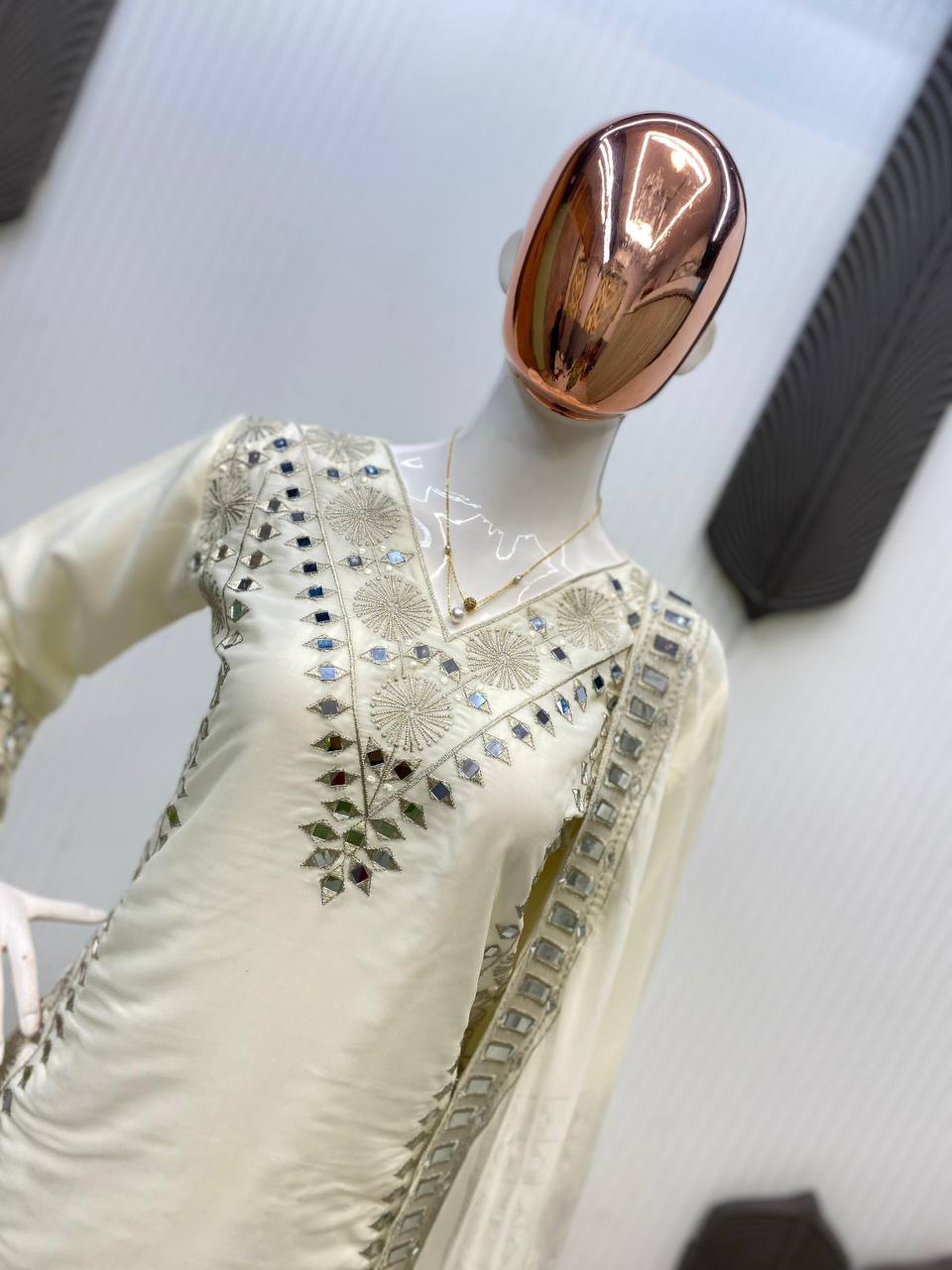 3 piece plazzo pair with   dupatta in embroidery and real mirror work