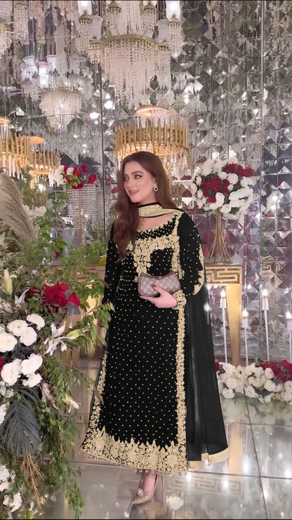 Party Wear Viscose Velvet Designer  Look Top-Dupatta and Fully Stiched Bottom With Heavy Embroidery Siquance Work