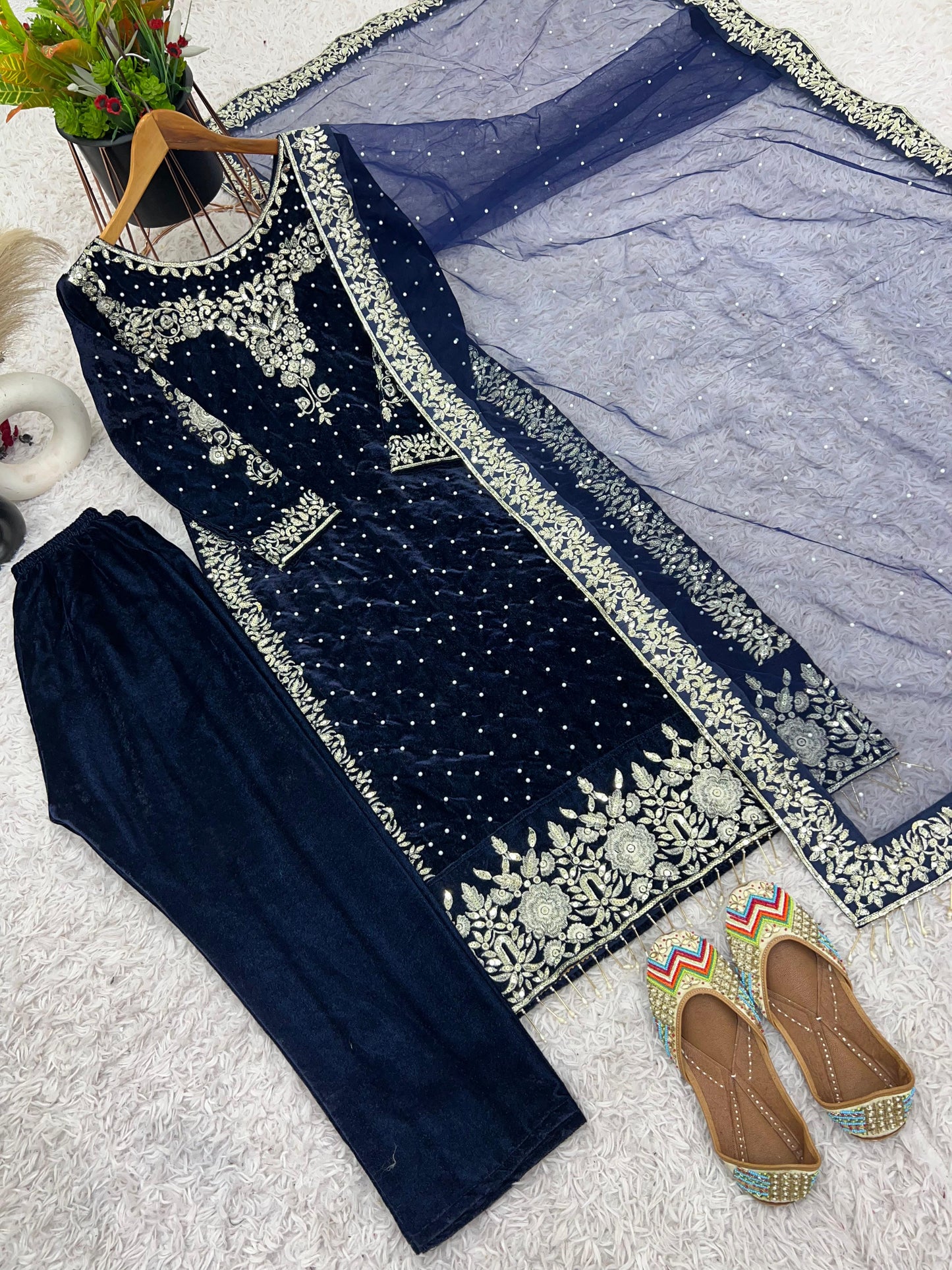 party wear viscose velvet designer  look top-dupatta and fully stiched bottom with heavy embroidery siquance work