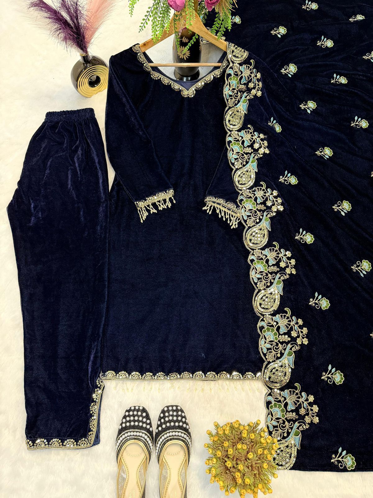 new party wear viscose velvet designer  look top-dupatta and fully stiched bottom with heavy embroidery siquance work