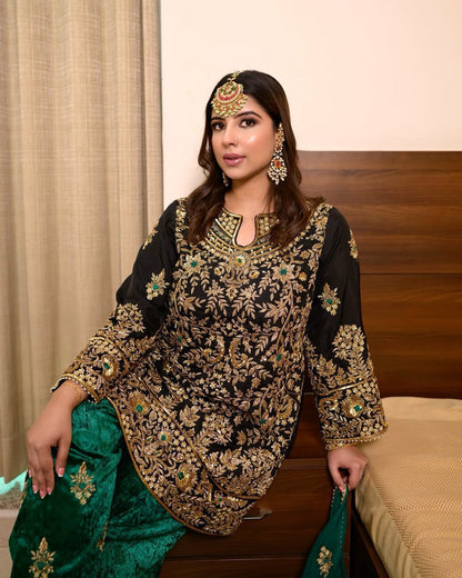 ENHANCE THE BEAUTY OF YOUR WARDROBE WITH THIS NEWLY LAUNCHED VELVET KURTI-PLAZZO SET