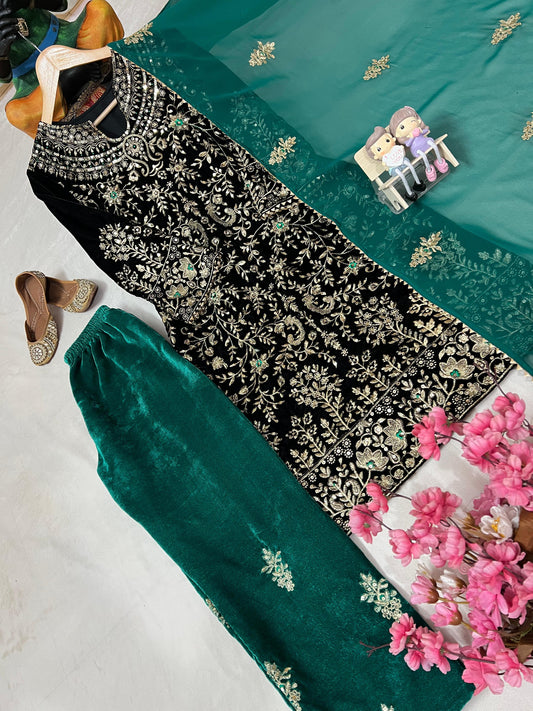 ENHANCE THE BEAUTY OF YOUR WARDROBE WITH THIS NEWLY LAUNCHED VELVET KURTI-PLAZZO SET