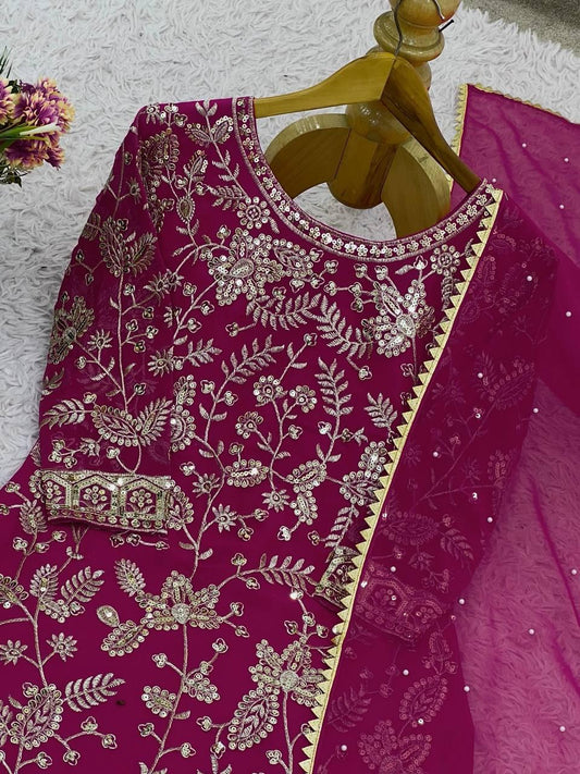 New Designer Party Wear Look Top-Plazzo and Dupatta With Heavy Embroidery Work