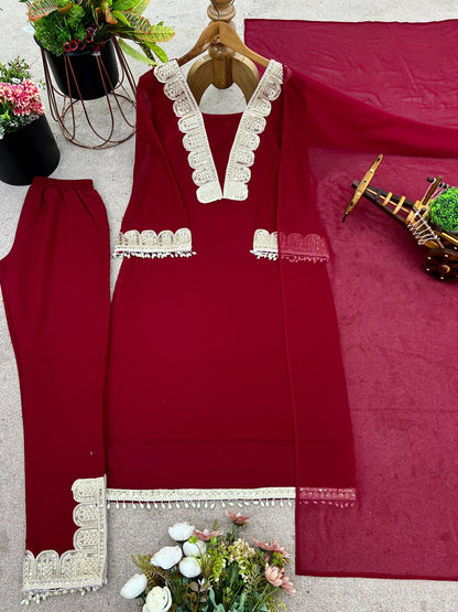 New Designer Party Wear Look Top-pant and Dupatta With Heavy Embroidery Work