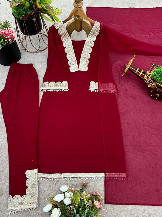 New Designer Party Wear Look Top-pant and Dupatta With Heavy Embroidery Work