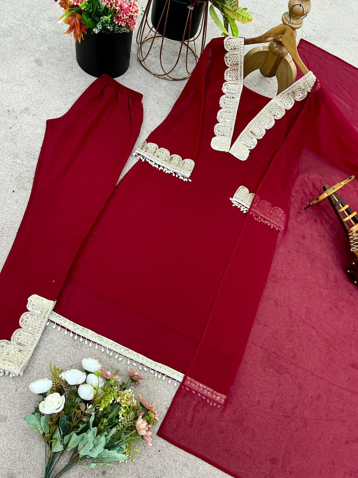 new designer party wear look top-pant and dupatta with heavy embroidery work