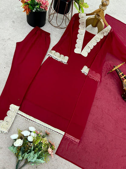 New Designer Party Wear Look Top-pant and Dupatta With Heavy Embroidery Work