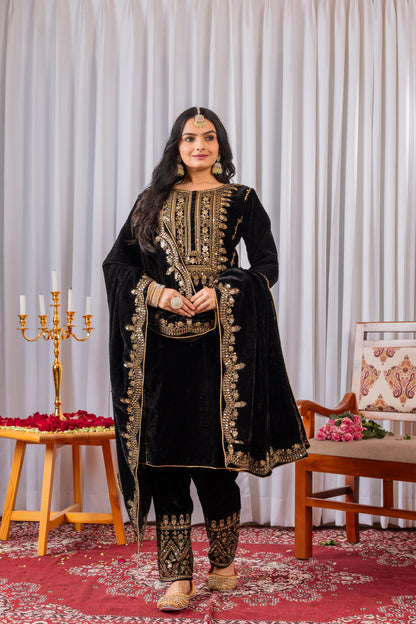 🦋 Đěsigner Party Wear Look Heavy Pure Viscose Velvet Top Bottom & Dupatta Set