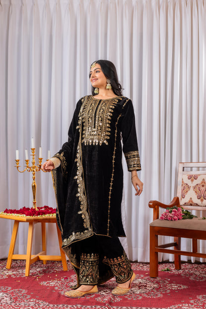 🦋 Đěsigner Party Wear Look Heavy Pure Viscose Velvet Top Bottom & Dupatta Set