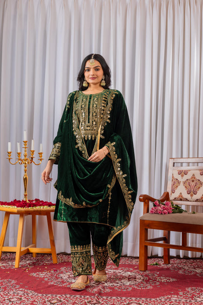 🦋 Đěsigner Party Wear Look Heavy Pure Viscose Velvet Top Bottom & Dupatta Set