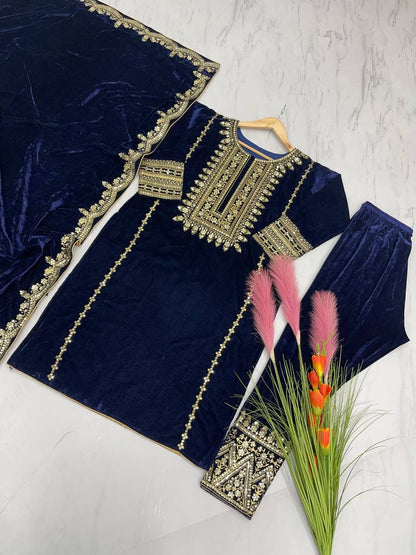 🦋 Đěsigner Party Wear Look Heavy Pure Viscose Velvet Top Bottom & Dupatta Set