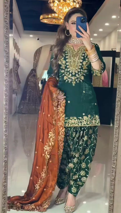 Designer Party Wear Look Top ,Dhoti Salwar and Dupatta