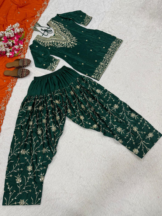 Designer Party Wear Look Top ,Dhoti Salwar and Dupatta