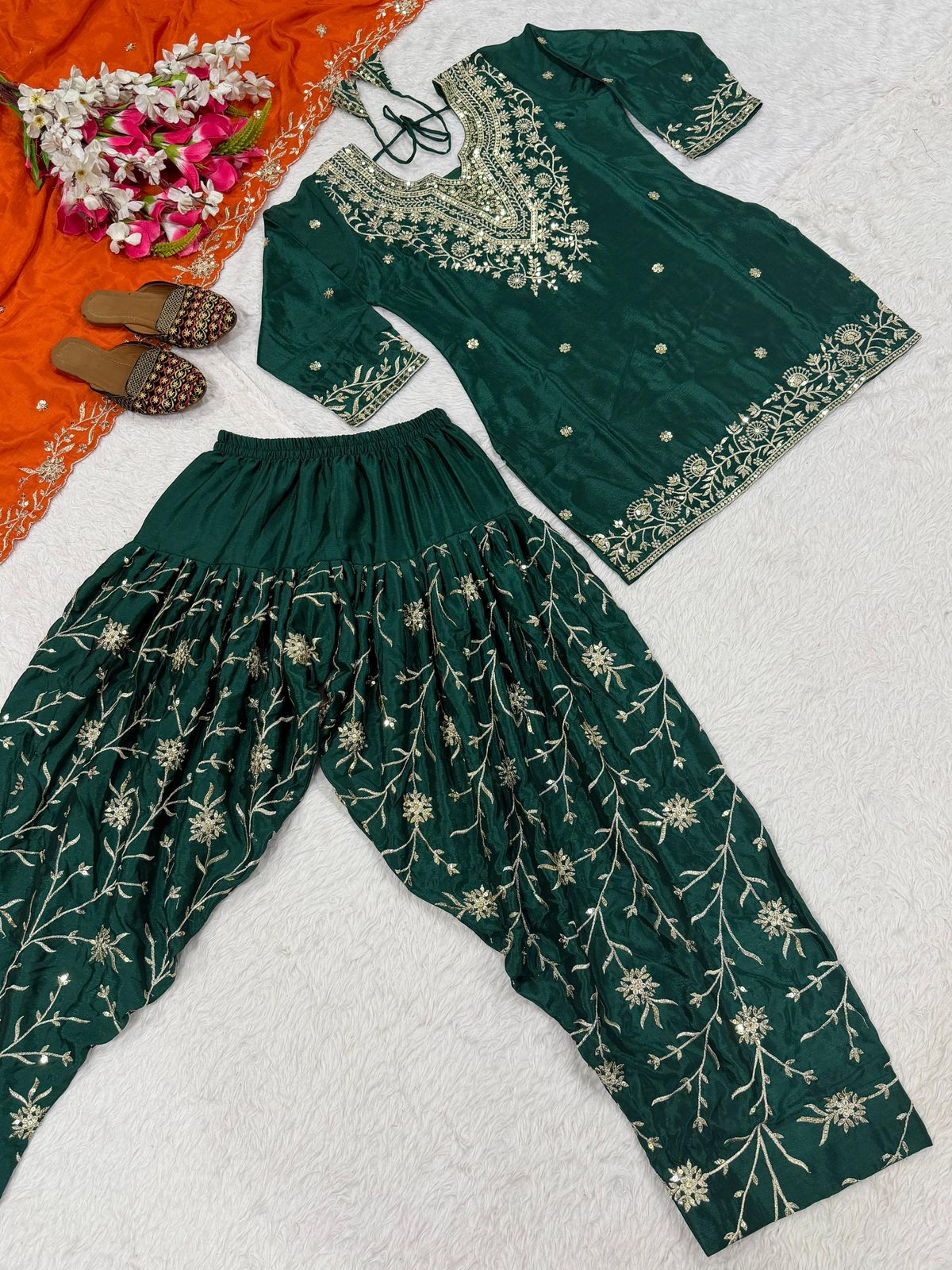 designer party wear look top ,dhoti salwar and dupatta