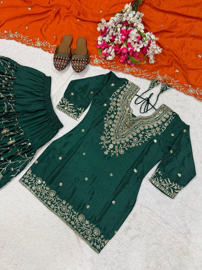 Designer Party Wear Look Top ,Dhoti Salwar and Dupatta