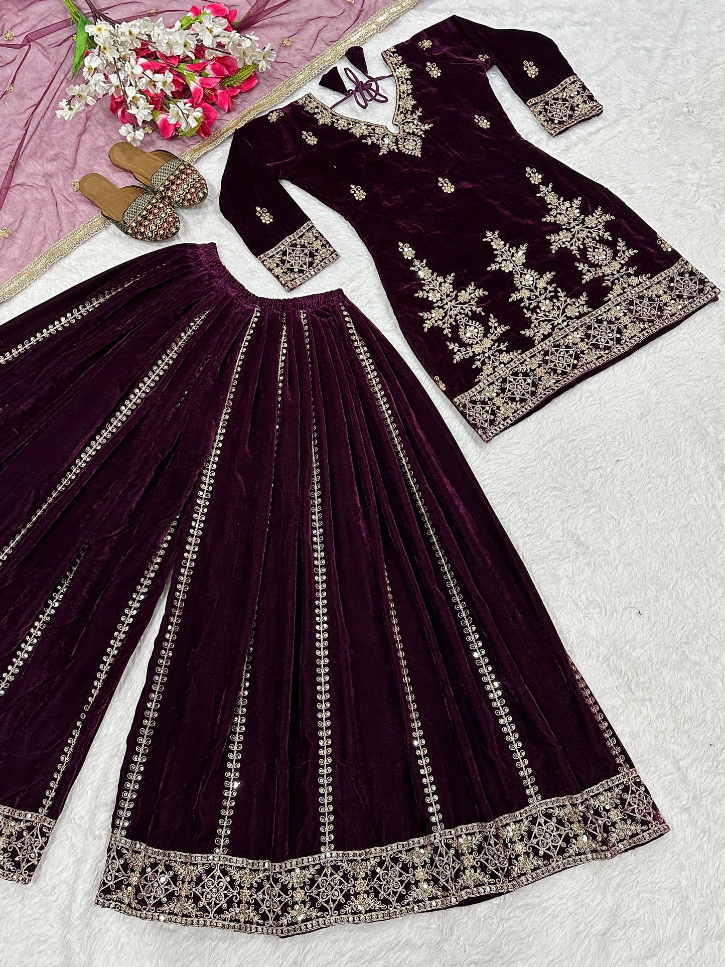 new designer party wear look top , sharara plazzo  and dupatta