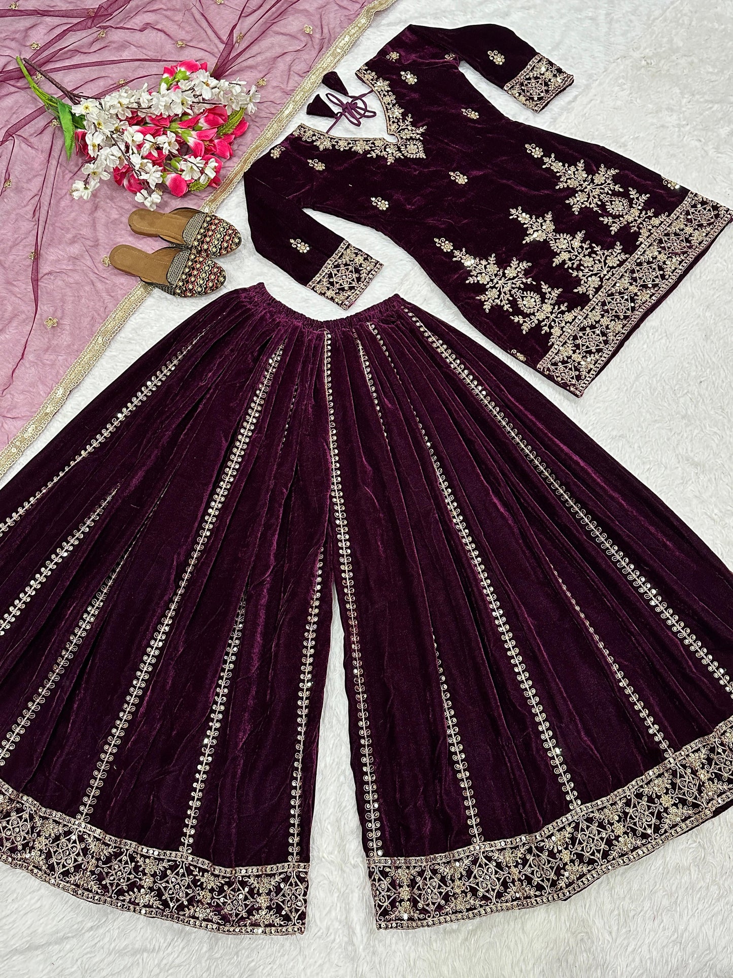 new designer party wear look top , sharara plazzo  and dupatta