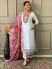 Women's Off White Chanderi with Cotton Lining Embroidered Straight Kurta with Chanderi Silk Pant And Crep Silk Printed Dupatta Sets