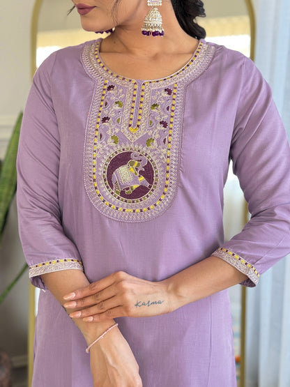 Women's Petrol Rayon Embroidered Straight Kurta with Rayon Pant And Organza Jacquard Dupatta Sets