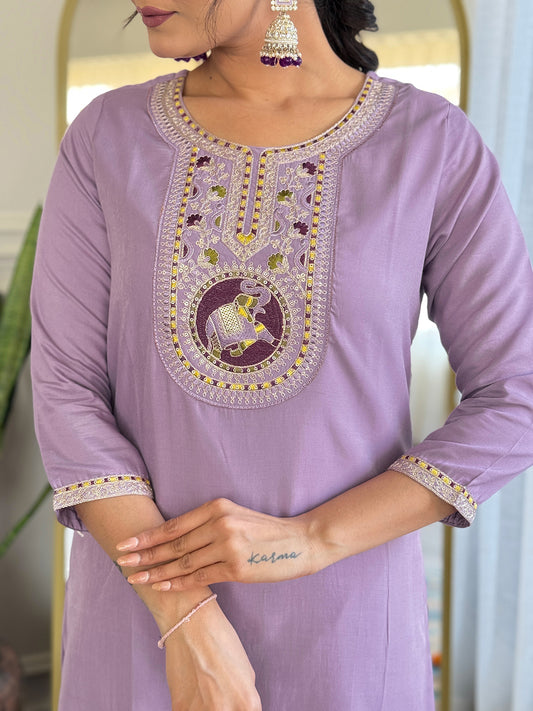 Women's Petrol Rayon Embroidered Straight Kurta with Rayon Pant And Organza Jacquard Dupatta Sets