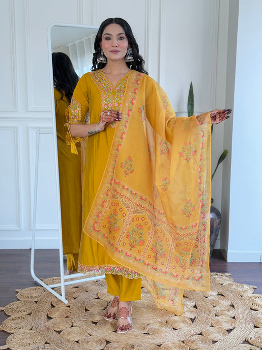 Women's BSY Viscose Embroidered Straight Kurta with BSY Viscose Pant And Taby Printed Dupatta Sets