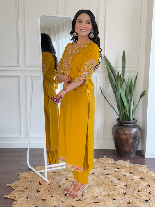 Women's BSY Viscose Embroidered Straight Kurta with BSY Viscose Pant And Taby Printed Dupatta Sets