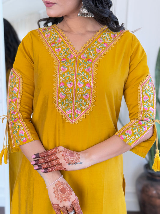 Women's BSY Viscose Embroidered Straight Kurta with BSY Viscose Pant And Taby Printed Dupatta Sets
