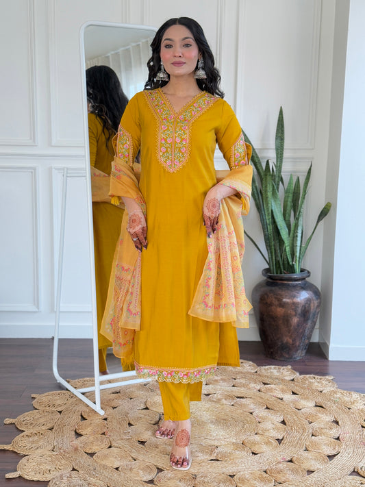 Women's BSY Viscose Embroidered Straight Kurta with BSY Viscose Pant And Taby Printed Dupatta Sets