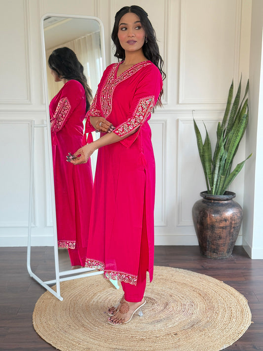 Women's BSY Viscose Embroidered Straight Kurta with BSY Viscose Pant And Taby Printed Dupatta Sets