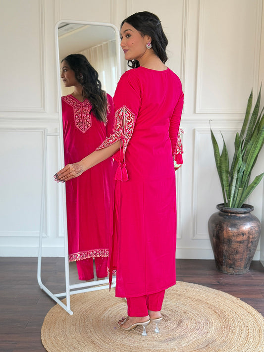 Women's BSY Viscose Embroidered Straight Kurta with BSY Viscose Pant And Taby Printed Dupatta Sets
