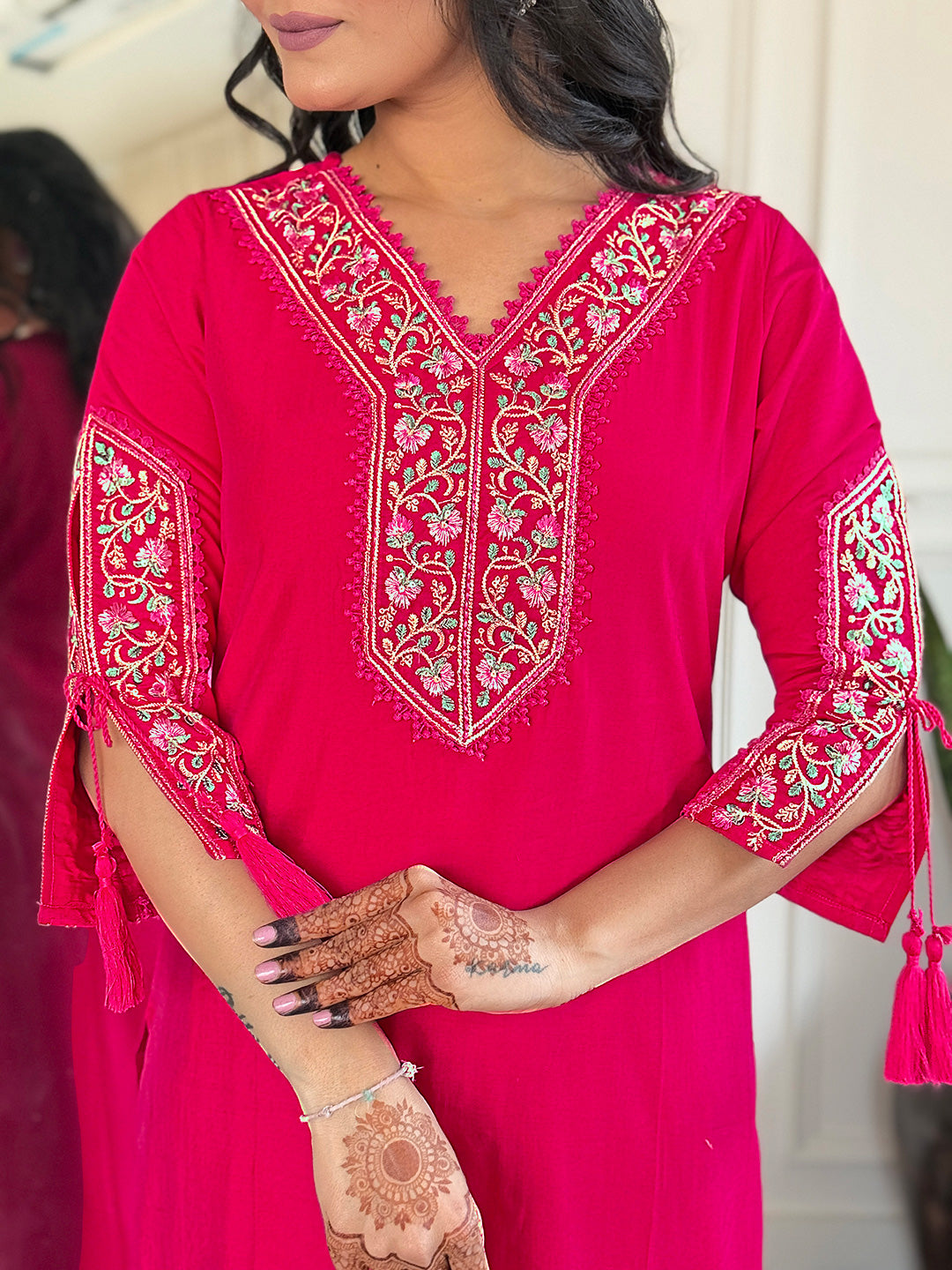 women's bsy viscose embroidered straight kurta with bsy viscose pant and taby printed dupatta sets