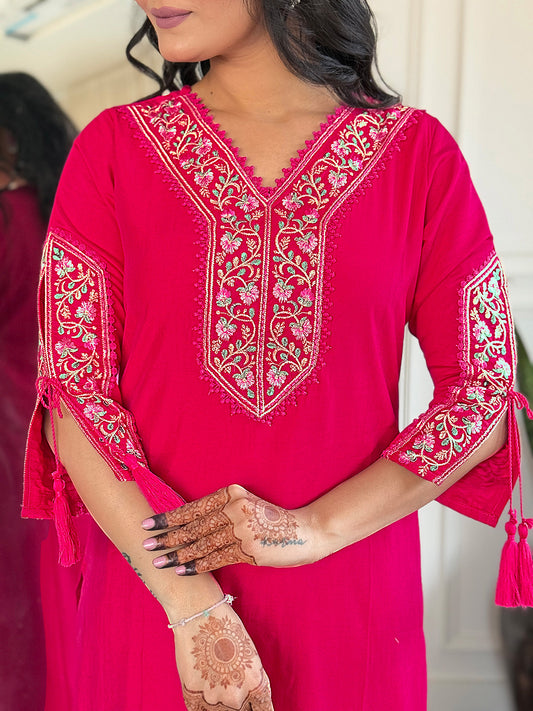 Women's BSY Viscose Embroidered Straight Kurta with BSY Viscose Pant And Taby Printed Dupatta Sets