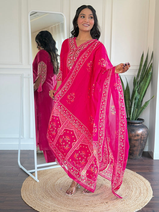 Women's BSY Viscose Embroidered Straight Kurta with BSY Viscose Pant And Taby Printed Dupatta Sets