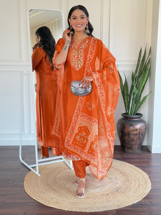 Women's BSY Viscose Embroidered Straight Kurta with BSY Viscose Pant And Taby Printed Dupatta Sets