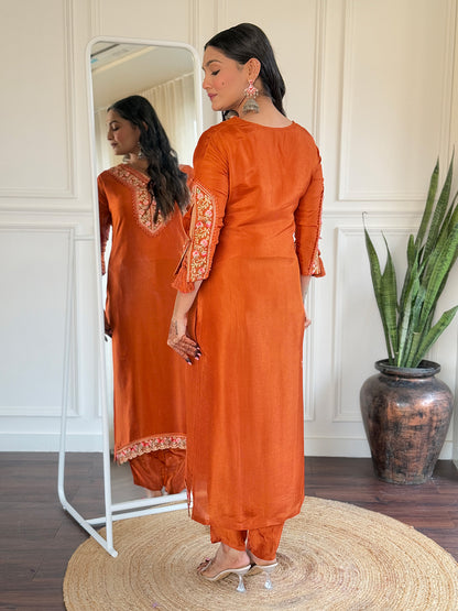Women's BSY Viscose Embroidered Straight Kurta with BSY Viscose Pant And Taby Printed Dupatta Sets