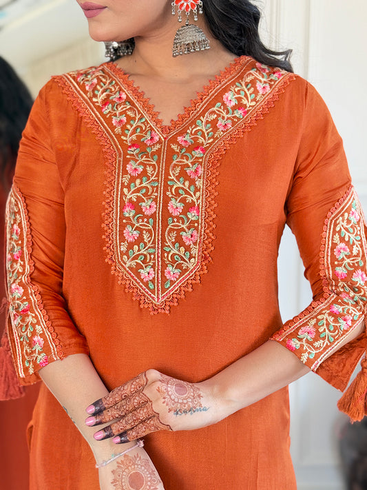 Women's BSY Viscose Embroidered Straight Kurta with BSY Viscose Pant And Taby Printed Dupatta Sets