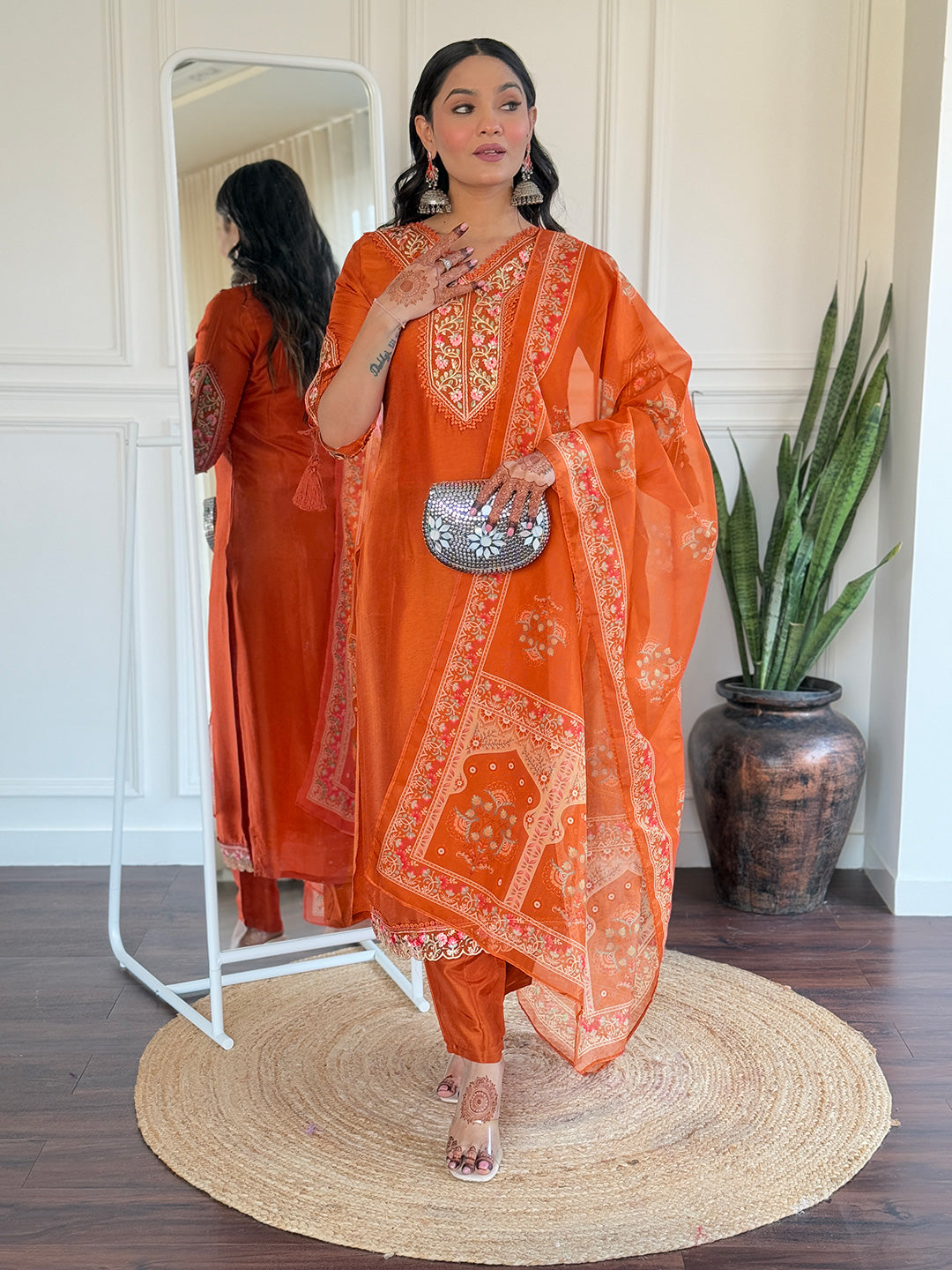 women's bsy viscose embroidered straight kurta with bsy viscose pant and taby printed dupatta sets
