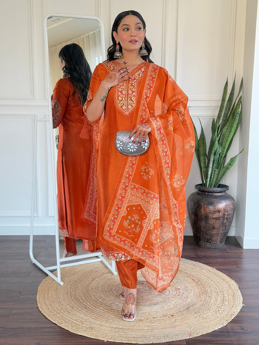 Women's BSY Viscose Embroidered Straight Kurta with BSY Viscose Pant And Taby Printed Dupatta Sets