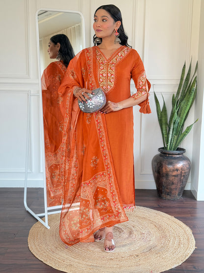 Women's BSY Viscose Embroidered Straight Kurta with BSY Viscose Pant And Taby Printed Dupatta Sets