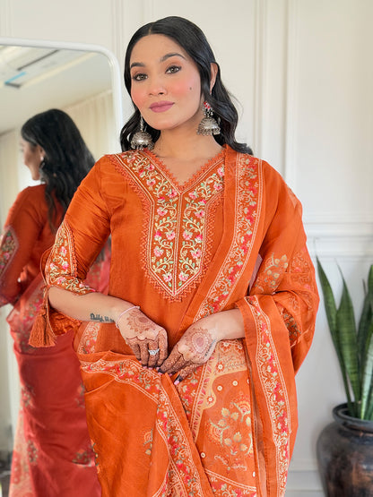 Women's BSY Viscose Embroidered Straight Kurta with BSY Viscose Pant And Taby Printed Dupatta Sets