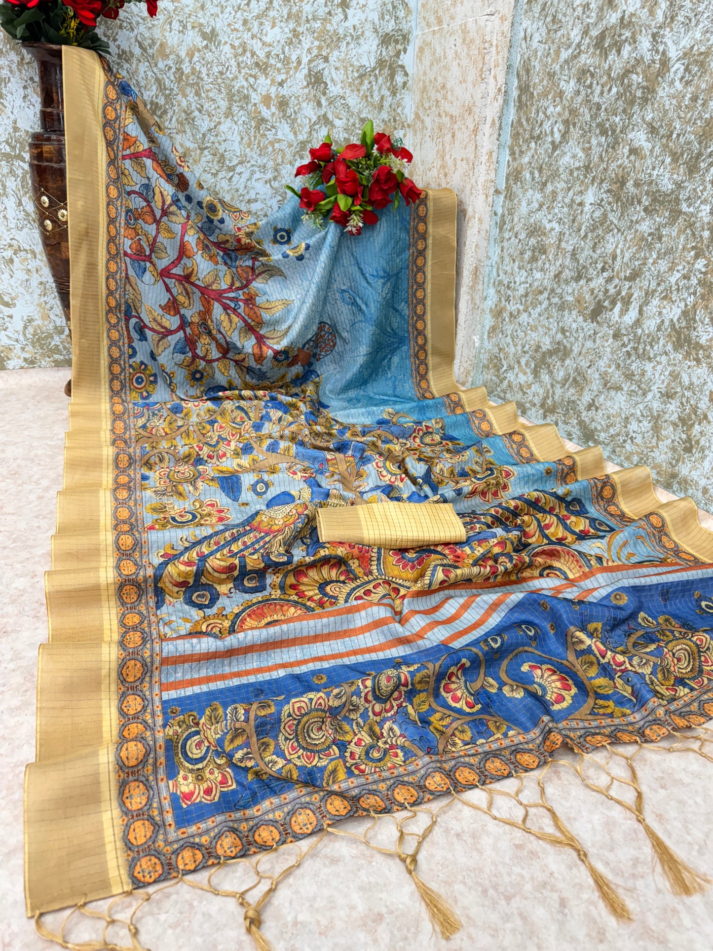 mysore silk with pure jari & small checks ( phms01)