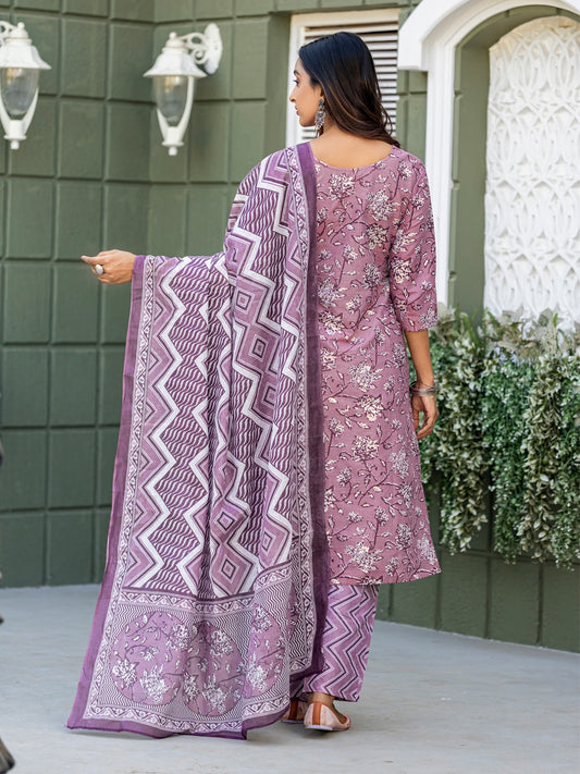 Elegant Lavender Printed Kurta Set with Coordinated Dupatta