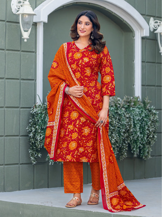 Elegant Maroon Printed Kurta Set with Coordinated Dupatta