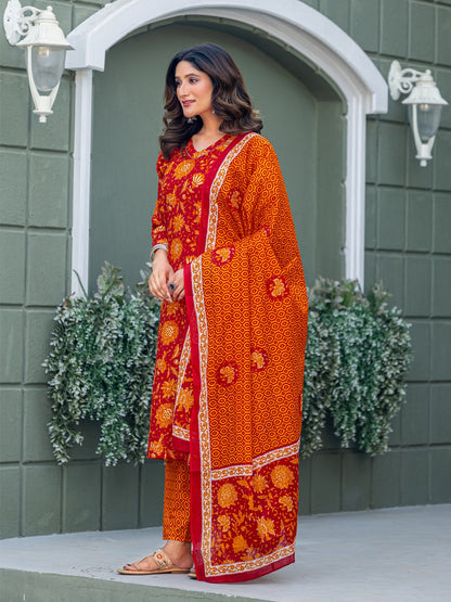 Elegant Maroon Printed Kurta Set with Coordinated Dupatta