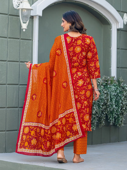 Elegant Maroon Printed Kurta Set with Coordinated Dupatta