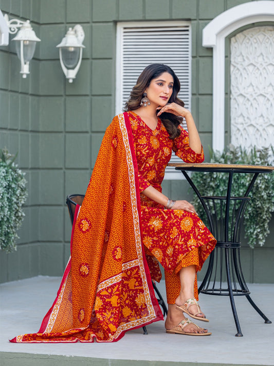Elegant Maroon Printed Kurta Set with Coordinated Dupatta
