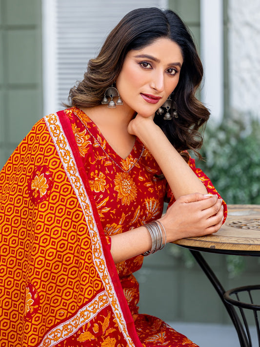 Elegant Maroon Printed Kurta Set with Coordinated Dupatta